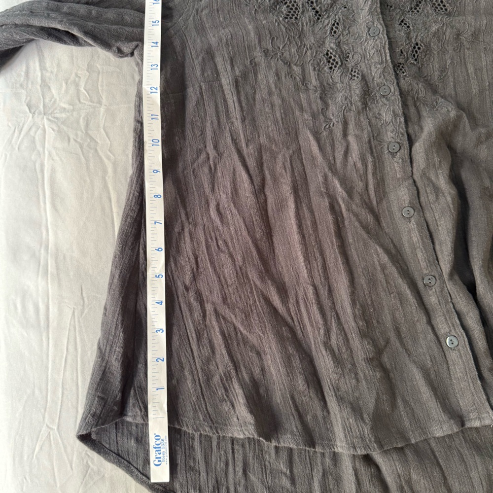 Free People Carter Dobby Dark Gray Embroidered Button Down Shirt, Medium - Picture 8 of 13